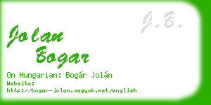 jolan bogar business card